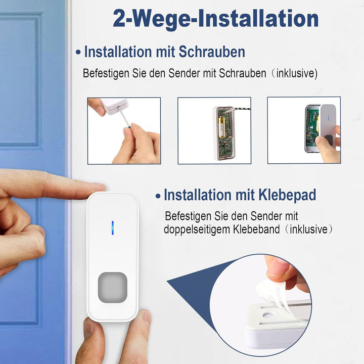 Funkklingel kabellose, IP55 Wasserdicht Türklingel Set, LED-Nummernanzeige, 5 Lautstärke Stufen, 55