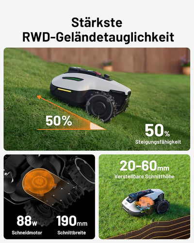 MAMMOTION YUKA Mini 500 Mähroboter, bis zu 500 m², UltraSense AI Vision und RTK, 45% Steigung, Autom