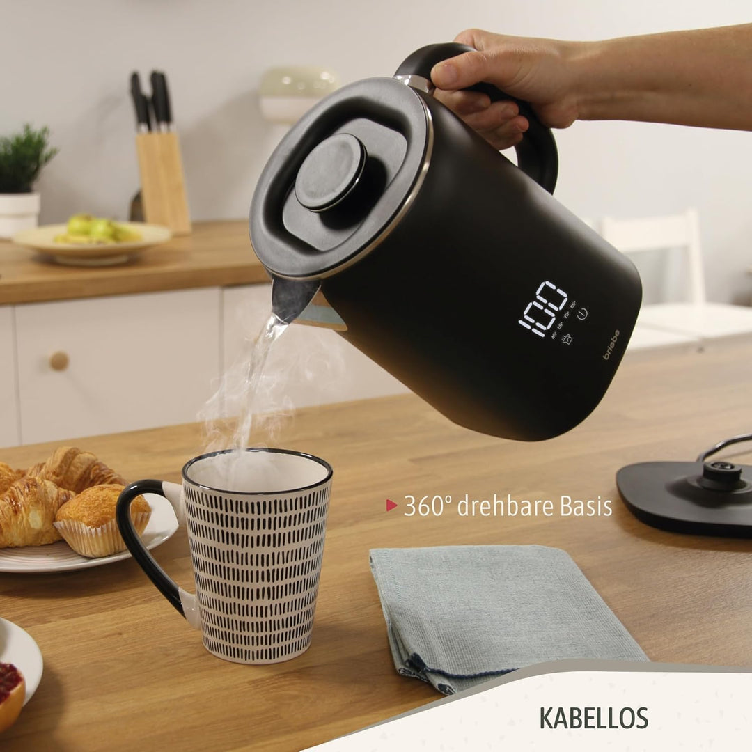 briebe eBoil Elektrischer Wasserkocher, 1,7 l, digitales Display, einstellbare Temperatur 45 °C bis