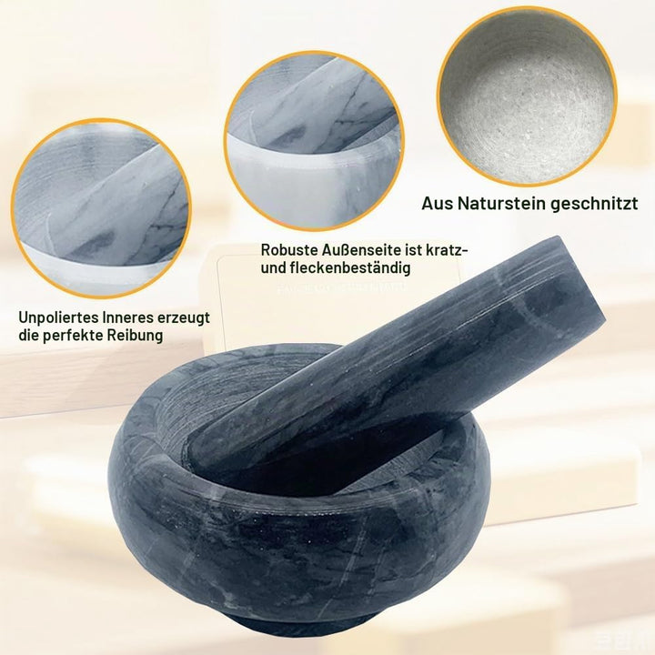 Hibuco Mörser mit Stössel Marmor Ø 9 cm GrauWeiss,Hochwertiger Steinmörser für Gewürze &amp; Kräuter – R