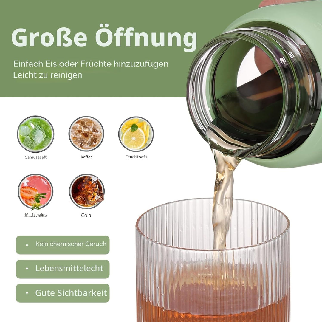 BLUEGO 700ml Trinkflasche Glas mit Strohhalm und Griff Auslaufsichere Wasserflasche mit Silikonhülle