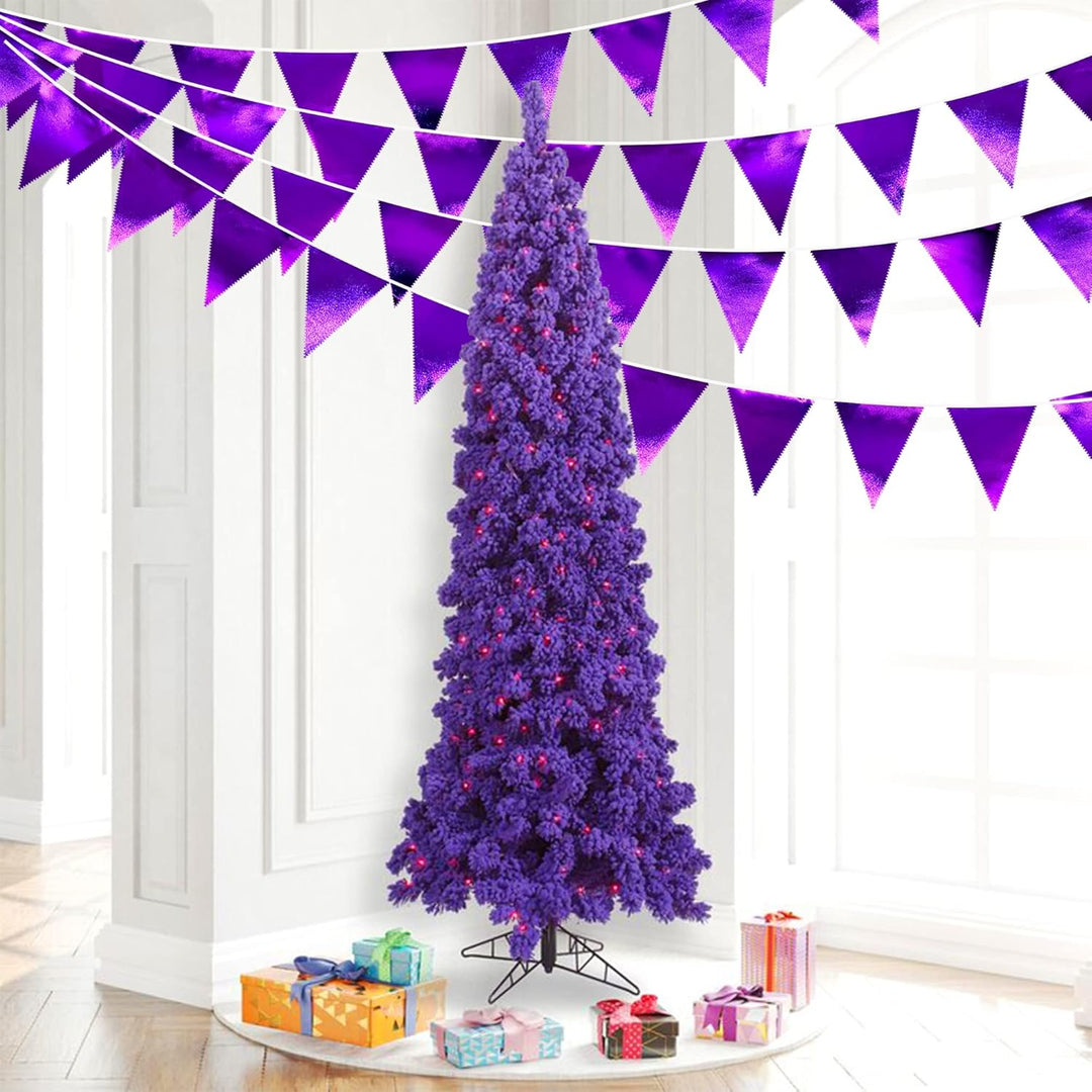 32Fuss Lange Violette Stoff-Dreiecksbanner-Flagge Doppelseitig Metallisch Holografische Wimpelkette