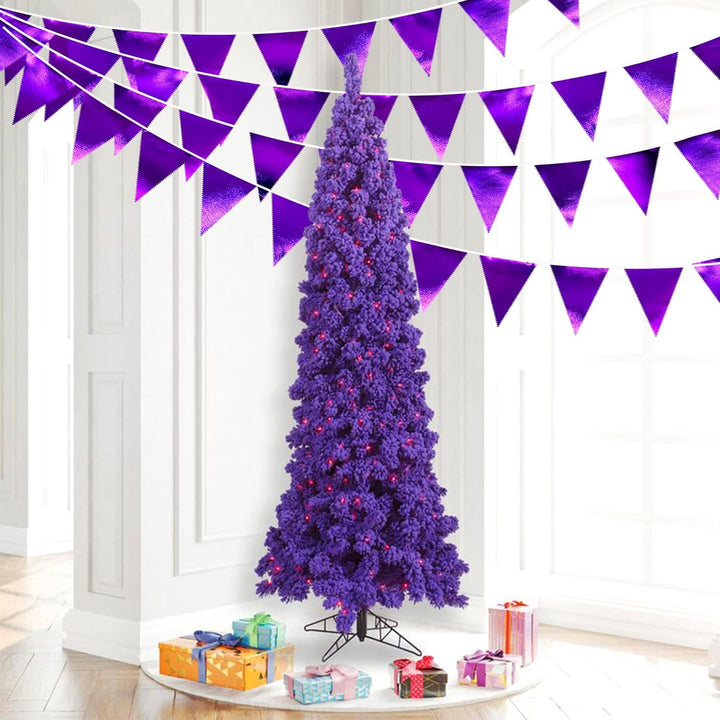 32Fuss Lange Violette Stoff-Dreiecksbanner-Flagge Doppelseitig Metallisch Holografische Wimpelkette