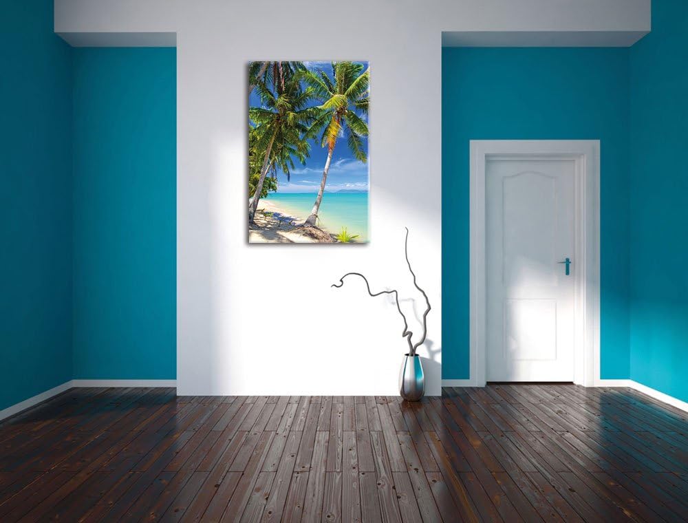 Palmen Traumstrand, Format: 100x70 auf Leinwand, XXL riesige Bilder fertig gerahmt mit Keilrahmen, K