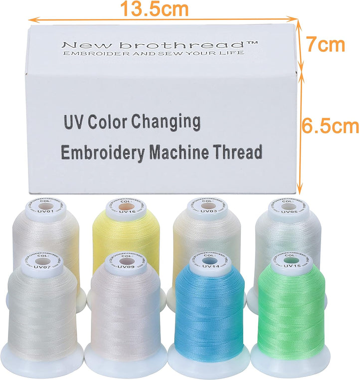 New brothread 8 Spulen UV Farbwechsel Maschinenstickgarn 30WT 500M (550Y) Jede Spule zum Sticken, Qu