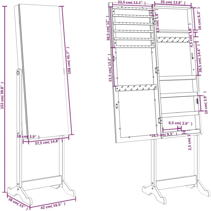 vidaXL Spiegel-Schmuckschrank Freistehend Schwarz 42x38x152 cm, Schwarz