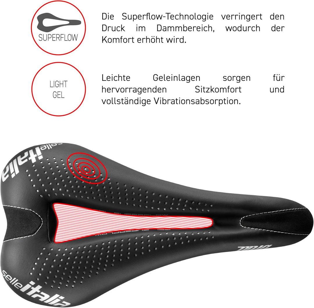 Selle Italia Unisex – Erwachsene Diva Gel Superflow Sattel S Schwarz, S Schwarz