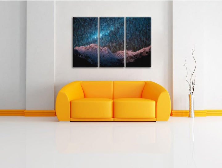 Pixxprint Annapurna bei Nacht Pinsel Effekt 3-Teiler Leinwandbild 120x80 Bild auf Leinwand