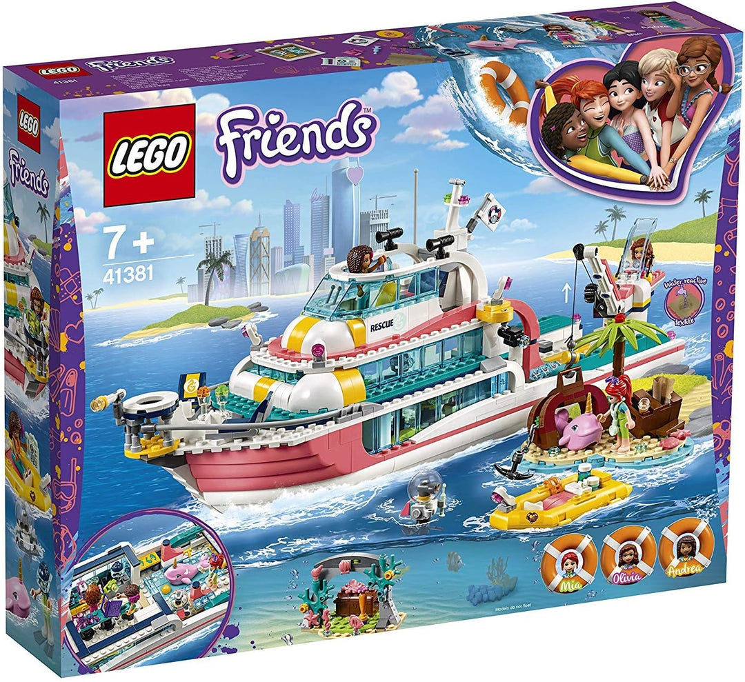 LEGO 41381 Friends Boot für Rettungsaktionen und Legoinsel, Spielzeug für Kinder mit den Minipuppen