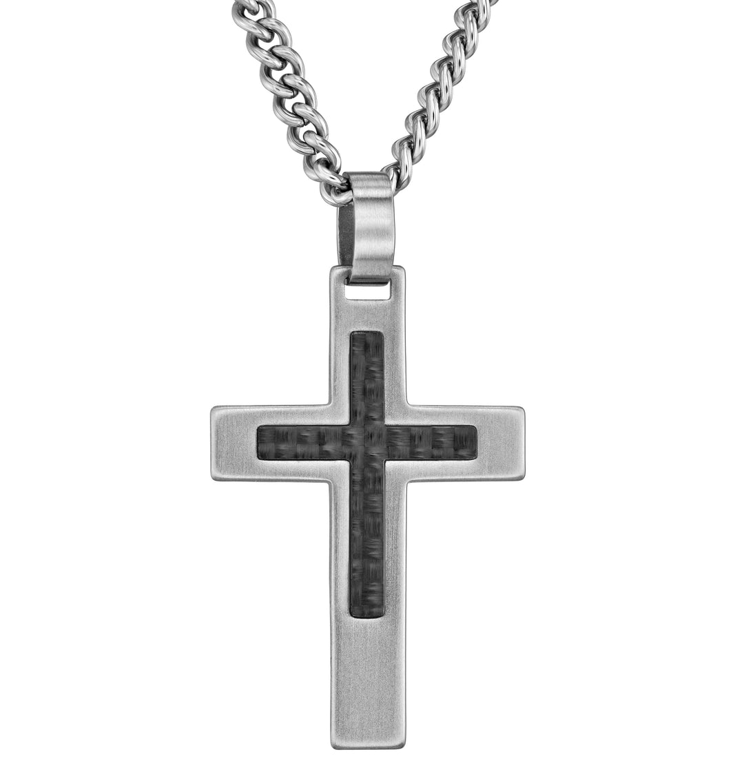 Traveller Kreuz Anhänger mit Kette - Herren - Edelstahl - Karbon - Made in Germany - 2 cm - 50 cm -