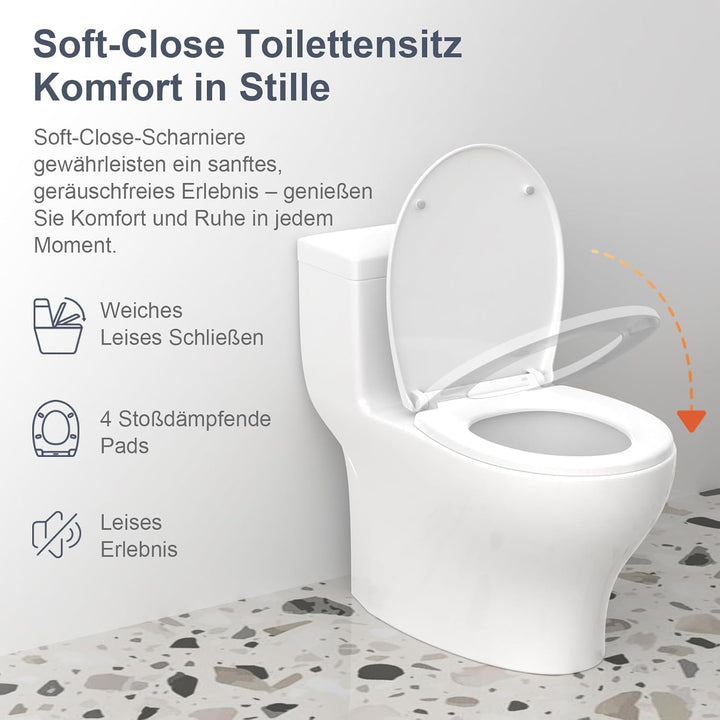 Surfou WC Sitz Mit Absenkautomatik, Toilettendeckel Weiss Oval Toilettenbrille Klodeckel Klo Deckel,