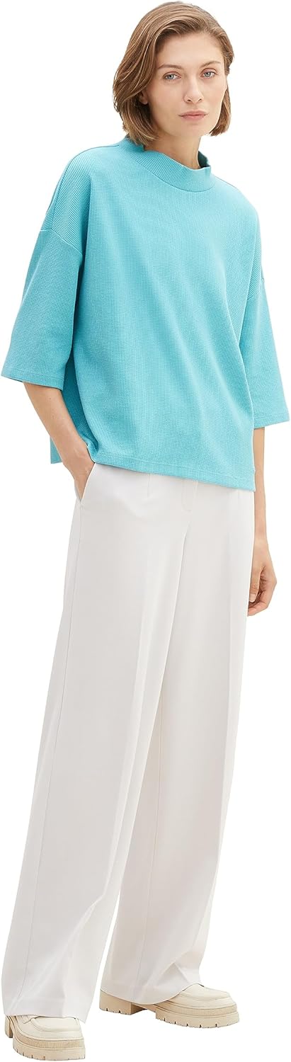 TOM TAILOR Damen Loose Fit Basic T-Shirt mit Struktur XS 10426-summer Teal, XS 10426-summer Teal