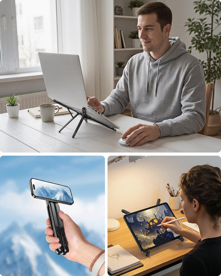 SupeDesk Laptop Ständer tragbar,3-in-1 höhen- und winkelverstellbarer Laptopständer aus leichter Alu
