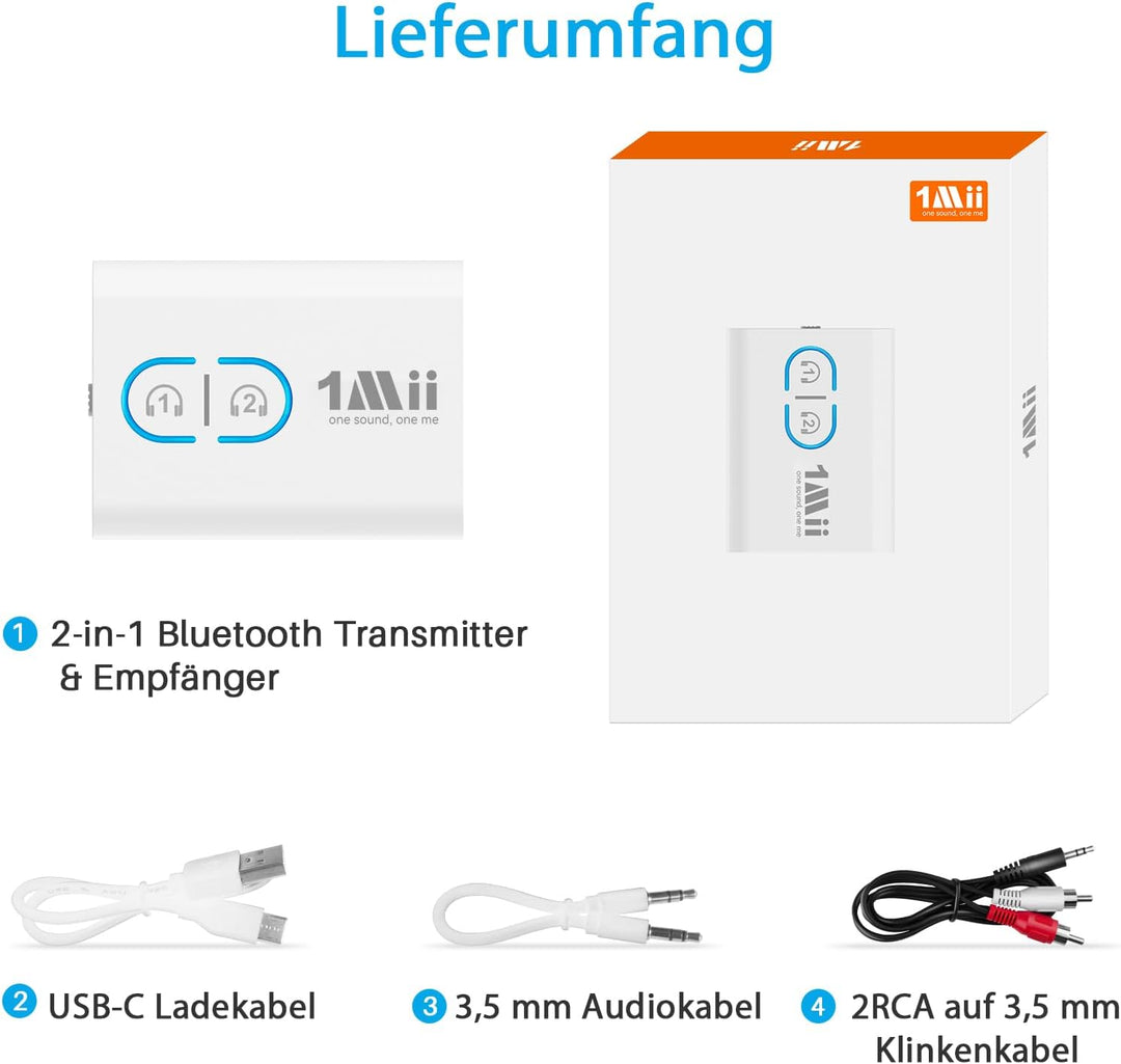 1Mii Bluetooth 5.3 Adapter für TV, 2-in-1-Bluetooth Sender Empfänger, aptX-Adaptive &amp; HD Kabellos Au