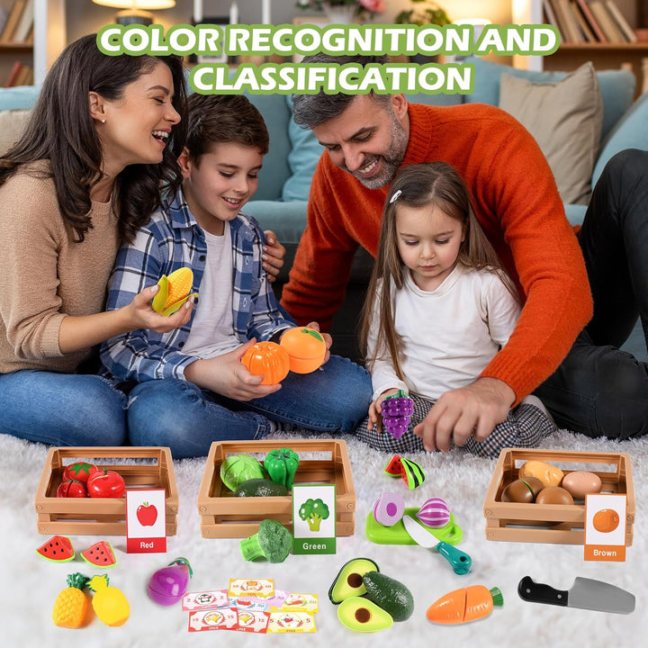 BunnyJOY Kinderküche Spielküche Zubehör, Kaufladen Kaufmannsladen Zubehör, Einkaufskorb Kinder, Gemü