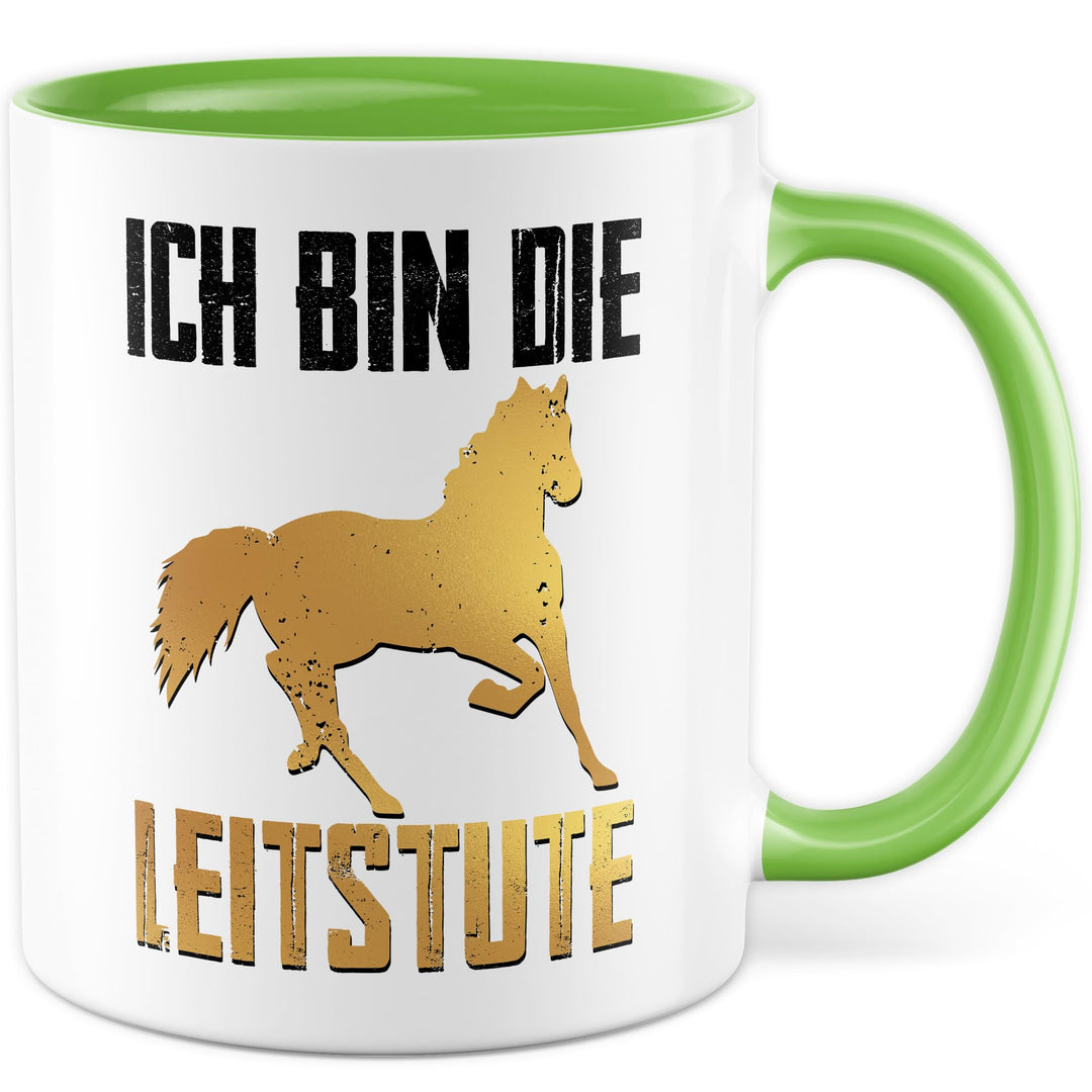 Tasse Mama Geschenk ich bin die Leitstute – Kaffeetasse 330ml aus Keramik – Mutter Pferde Humor Witz