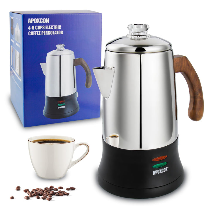 APOXCON Edelstahl18/8 (SS304) -Kaffeekanne (6 Tassen) – mit Sichtglas, Warmhaltefunktion & kordlosem