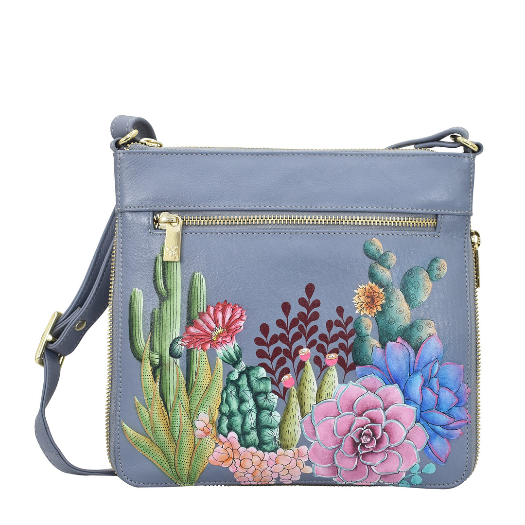 Anuschka Damen Medium Crossbody Octr Erweiterbare Umhängetasche, echtes Leder Desert Garden, Desert