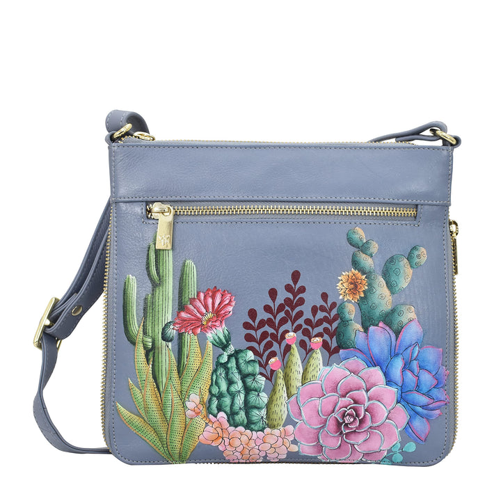 Anuschka Damen Medium Crossbody Octr Erweiterbare Umhängetasche, echtes Leder Desert Garden, Desert