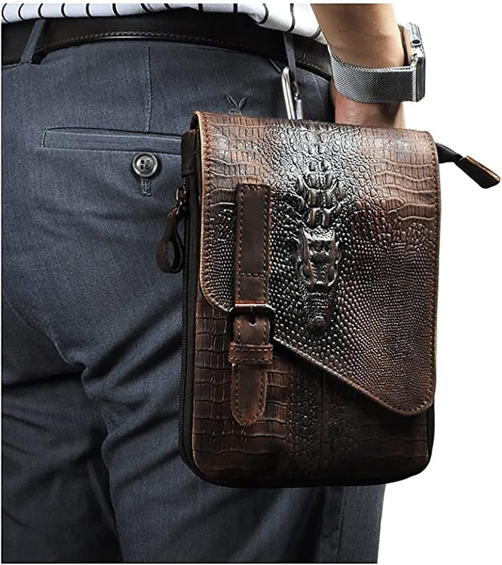 Le'aokuu Herren Verrückt Pferd Leder Tasche Freizeit Universität Schultasche Reisetasche Schultertas