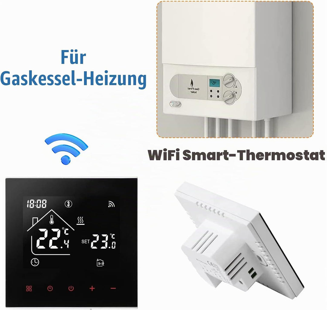 Smart WiFi Thermostat Kesselheizung Fussodenheizung, WiFi Heizungsthermostat LED Display Touchscreen