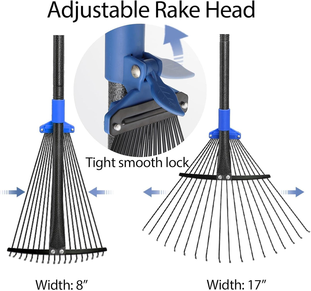 Rasenrechen Garten Laubrechen, 75-150cm Verstellbesen Laubbesen Rechen, Laubrechen Metall,Laubbesen