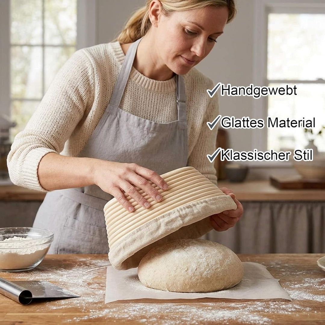 Ovales Gärkörbchen-Set (25x15x8 cm) mit Leinenhaube – Handgeflochtener Rattan-Gärkorb für Brotteig b
