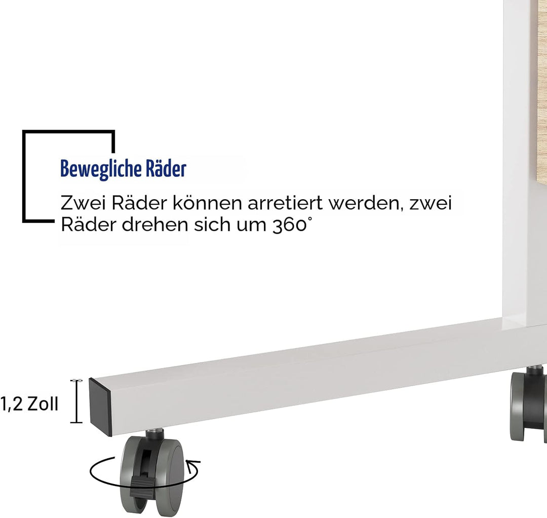 SogesHome Laptoptisch 80 * 40cm höhenverstellbar PC-Tisch mit Rollen, Betttisch, Beistelltisch,Klein