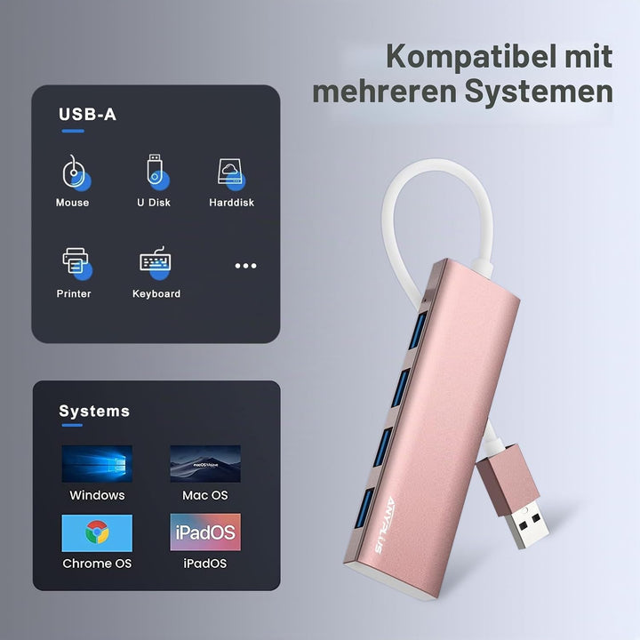 USB 3.0 Hub - Aluminiumlegierung Ultra Slim 4-Port Verteiler für Laptop, PC, iMac, Mac Pro, Surface