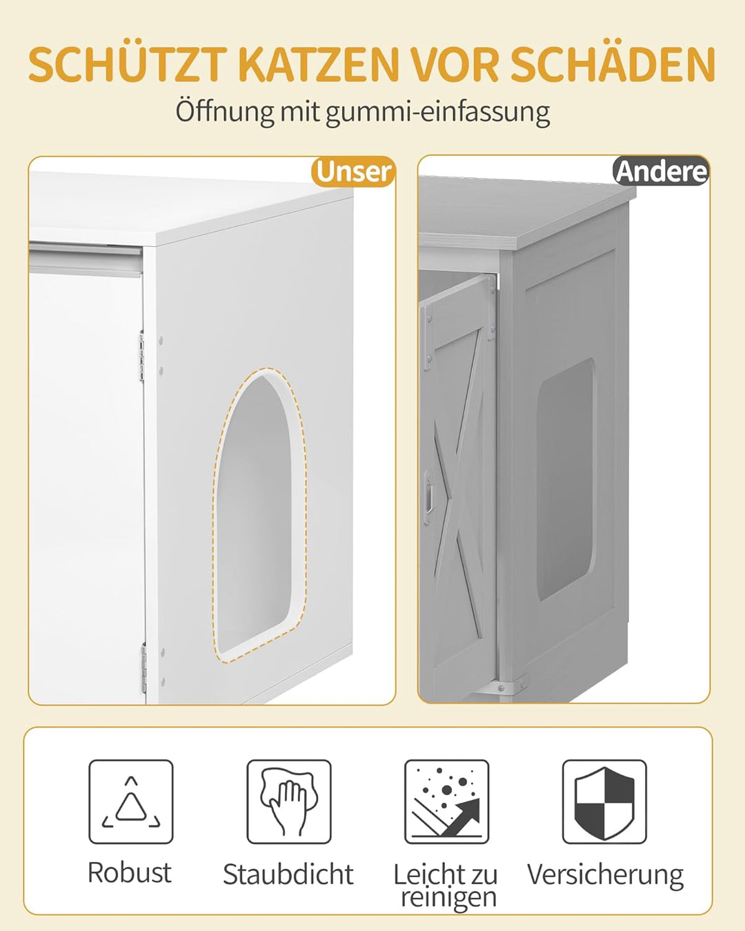 Hzuaneri Katzenschrank für 2 Katzen, Katzenklo Schrank, Katzenhaus Versteckt mit Doppelräumen, Kann