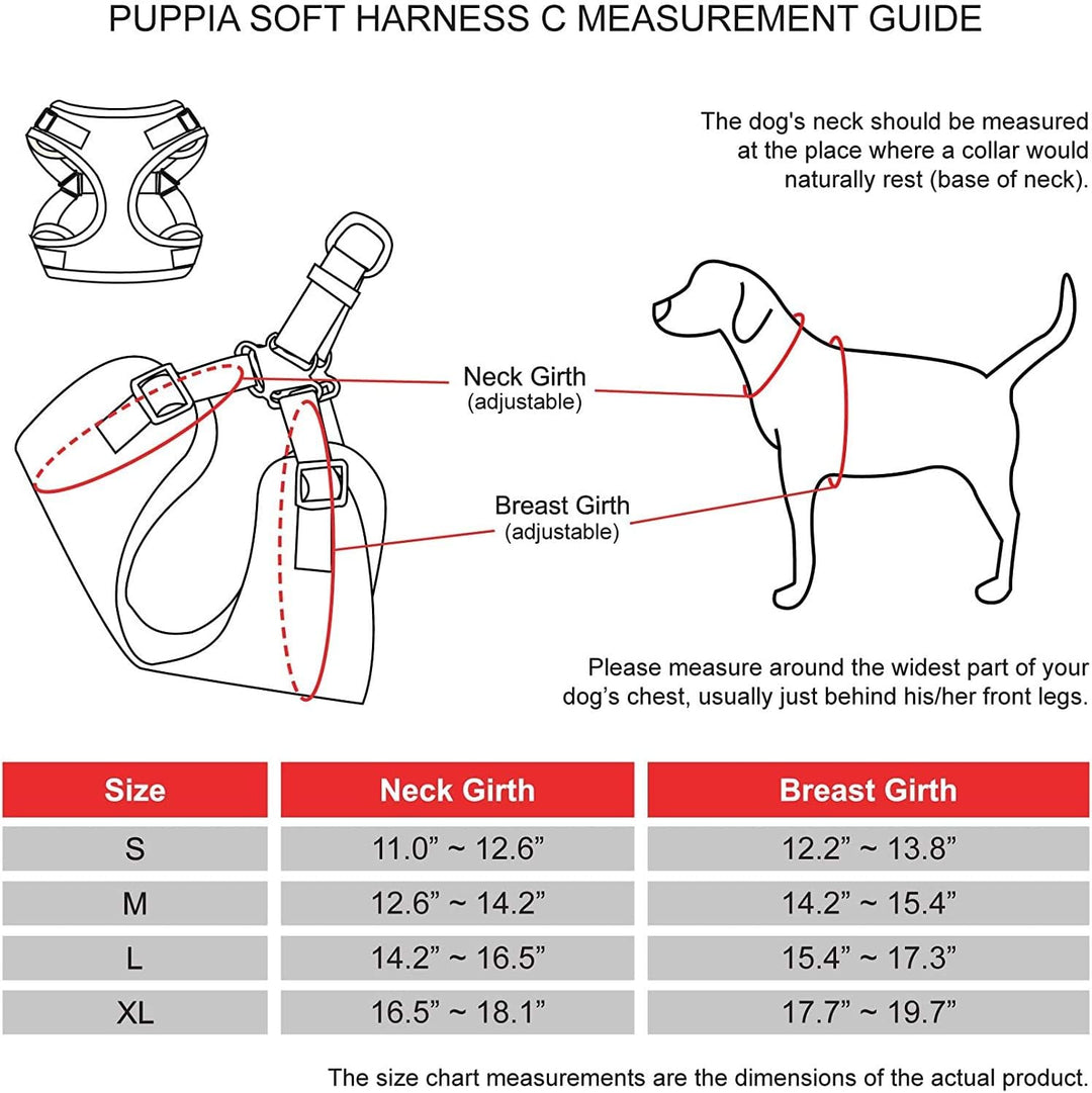 Puppia PARA-HC1533 SOFT HARNESS C, L, schwarz L schwarz, L schwarz