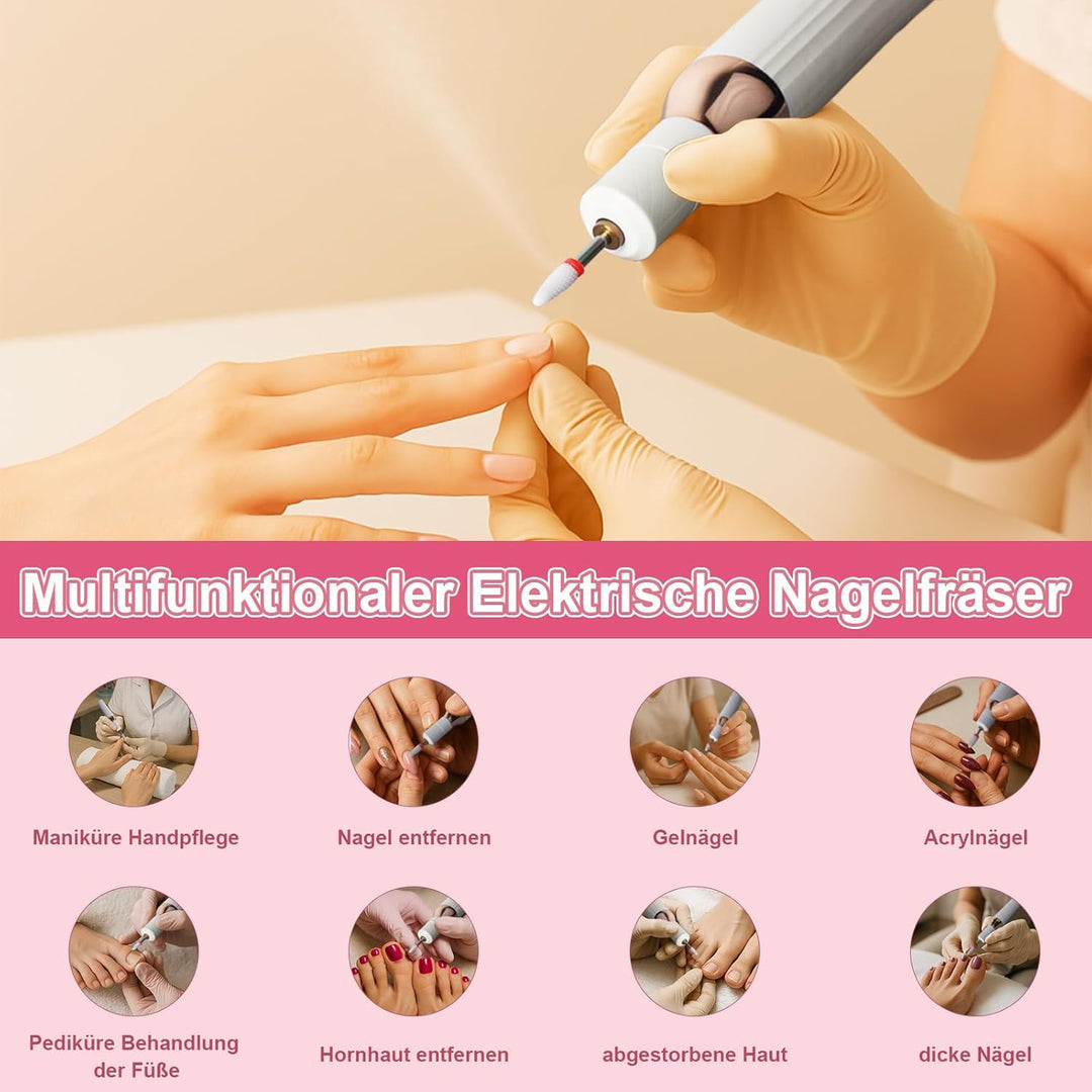CIVPOWER Elektrische Nagelfräser für Gelnägel: Kabelloses Tragbares Nagelfeilen-Set für Acryl, Wiede