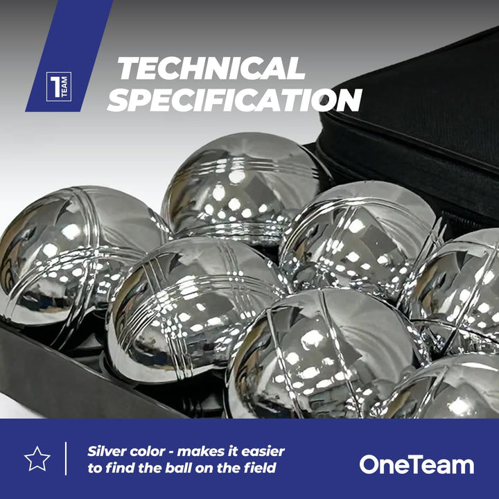 OneTeam Boule Set 8 Kugeln – Petanque Spiel für Erwachsene & Kinder – Verchromter Stahl – Silber – R