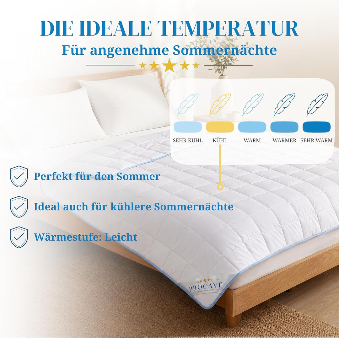PROCAVE TopCool Qualitäts-Bettdecke für den Sommer 200x220cm, Soft-Komfort-Bettdecke, kochfeste Step