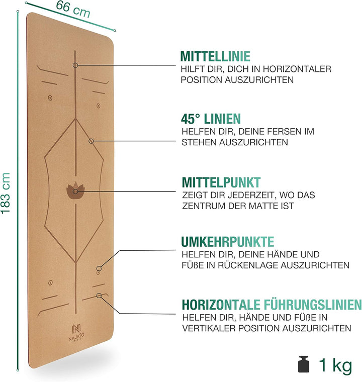 Sports Yogamatte Kork – Rutschfeste Yoga Matte mit Tragegurt & E-Book (PDF Datei) – Trainingsmatte 1