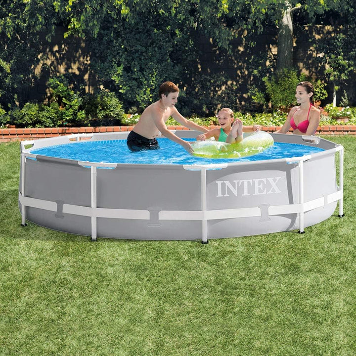Intex Prism Rondo Frame Pool Set - Ø 305 x 76 cm, Hellgrau & Solar Cover - Solarabdeckplane Ø 305 cm