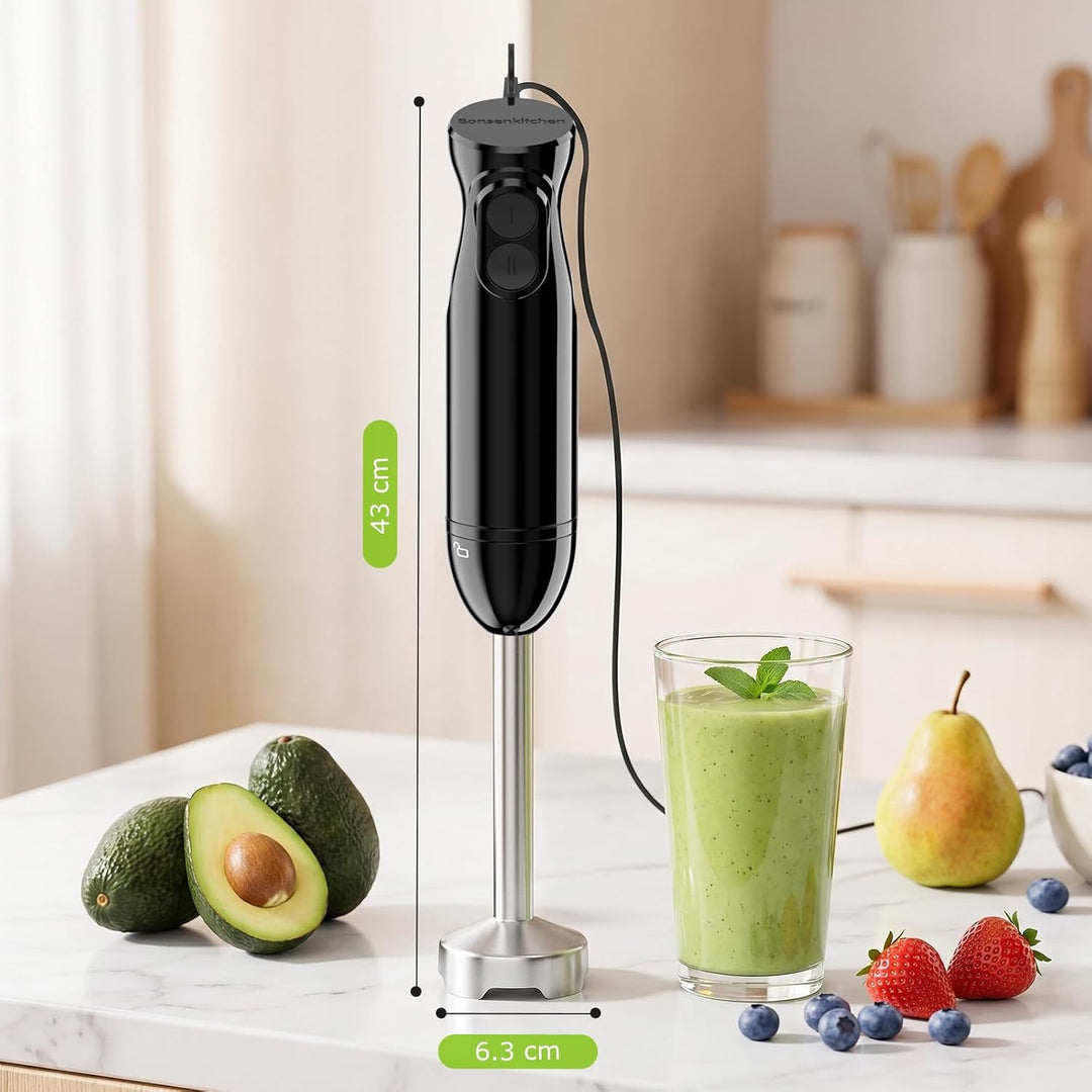 Bonsenkitchen Pürierstab, Stabmixer Elektrischer, 1000W Pürierstab Edelstahl, 2 Geschwindigkeiten, 4