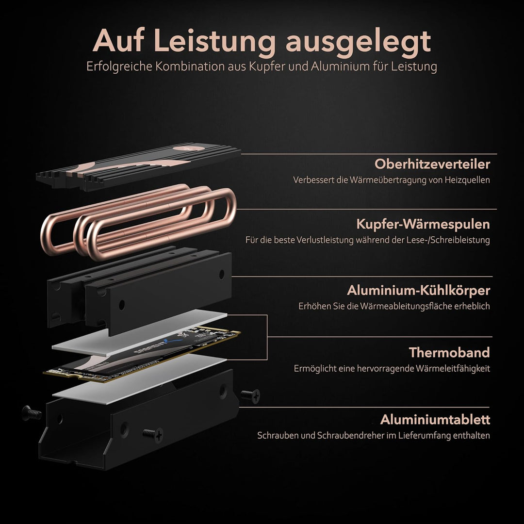 SABRENT M.2 Kühler, Aluminium SSD NVMe Kühlkörper, m.2 Heatsink mit Wärmeleitpad, HeatPipe Kühlkörpe