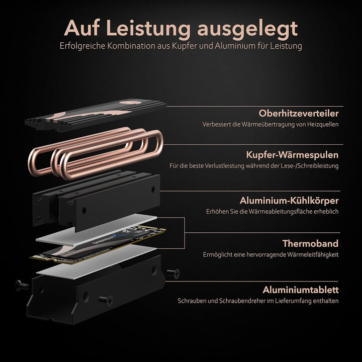 SABRENT M.2 Kühler, Aluminium SSD NVMe Kühlkörper, m.2 Heatsink mit Wärmeleitpad, HeatPipe Kühlkörpe
