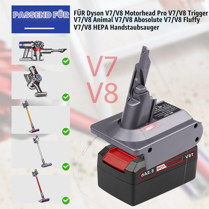 2-in-1-Adapter für Einhell 18V Lithium-Akku Convert to für Dyson V7/8 Handstaubsauger Akku Kompatibe