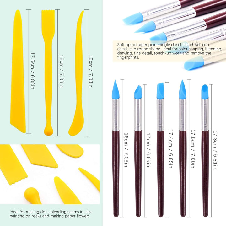 Swpeet Modelliermasse-Set, 22-teilig, Ball-Stylus-Werkzeug, Töpferwerkzeuge, Gummispitze, Kunststoff