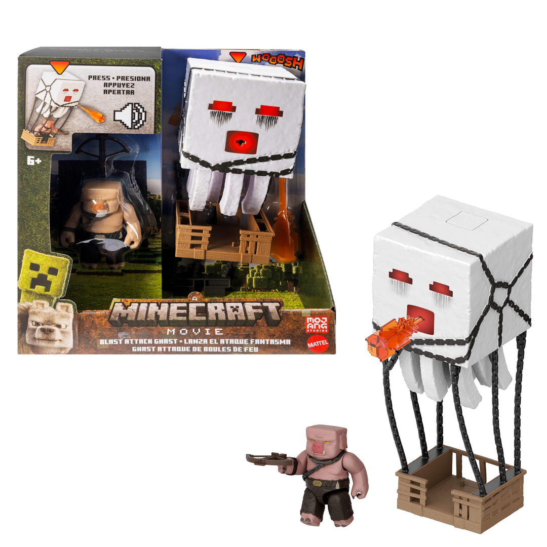 Mattel Minecraft Actionfigur-Set, Ghast mit Feuerattacke, Lichter, Geräusche, Starter und Projektil,