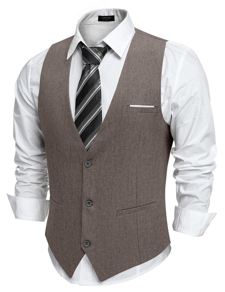 COOFANDY Weste Herren Anzug mit Taschen Anzugweste Gilet Casual Hochzeitsweste V-Ausschnitt Business