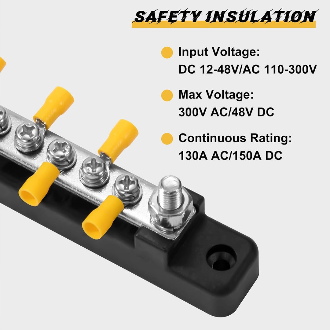 GUNGY Sammelschiene 12V-48V DC Sammelschienen Verteilerblock 150A Busbar Stromverteilungsblock mit 6