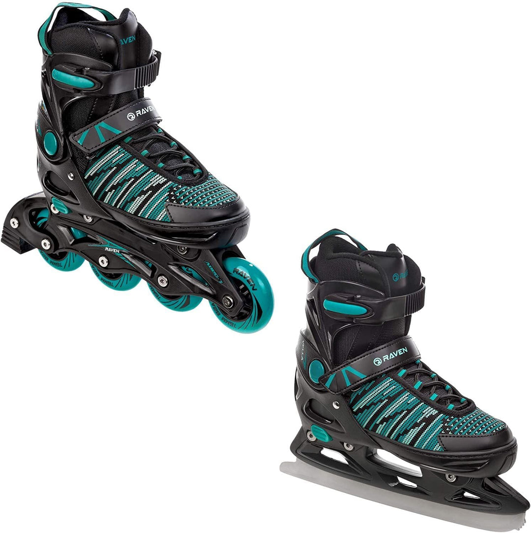 Raven Vella Black/Mint 2in1 Verstellbare Schlittschuhe und Inline Skates - Inliner für Kinder und Er
