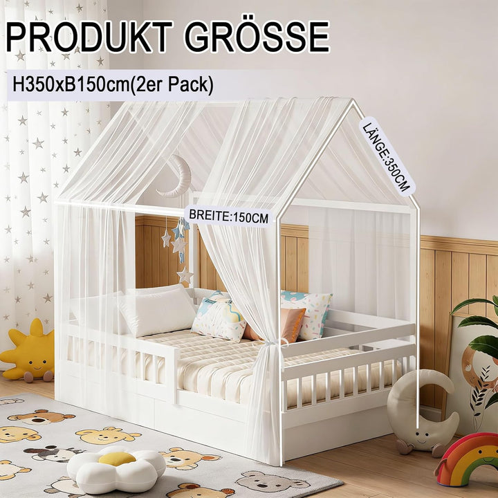 GFCC Hausbett Himmel Vorhänge 2er Set, Tüll Betthimmel Himmelbett für Hausbett Deko & Himmel für Kin