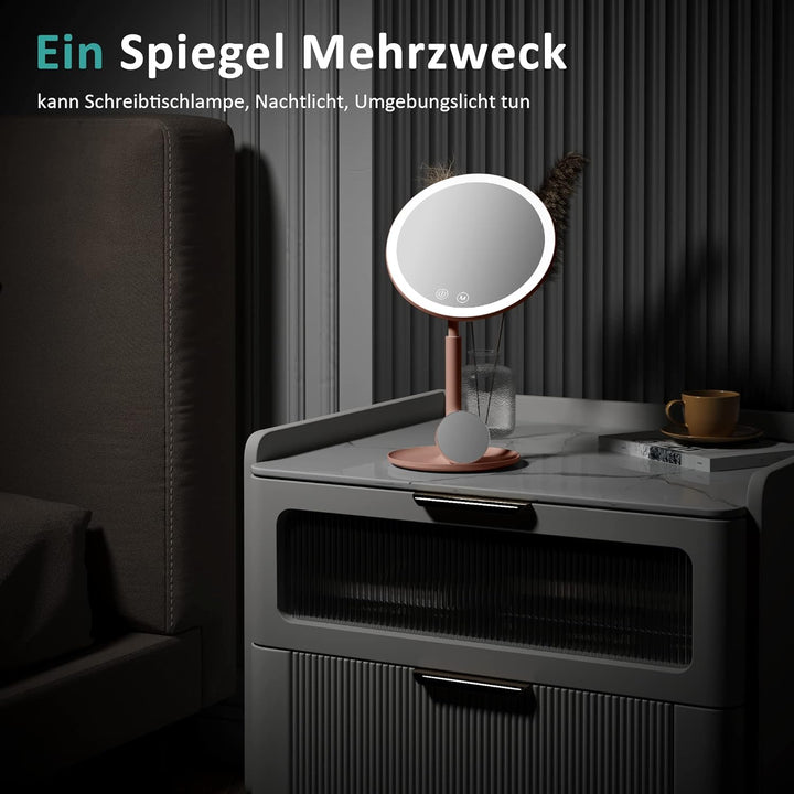 EMKE Schminkspiegel mit Beleuchtung, LED Kosmetikspiegel mit 3 Lichtfarben, Praktisch Makeup Spiegel