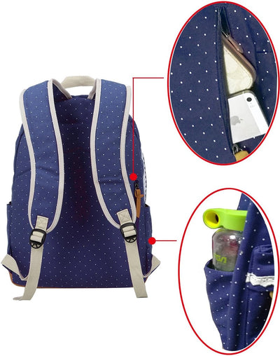 Leichte Schulrucksack mit Polka Dots Nette Canvas Schultaschen Damen Mädchen EXTRA Gross Kinderrucks