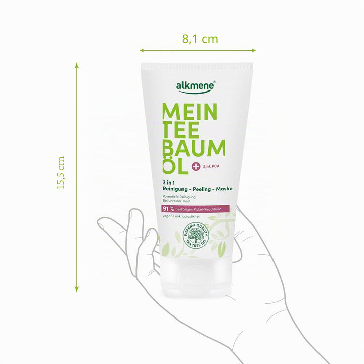 alkmene Mein Teebaumöl 3in1 Reinigung Peeling Maske 3x 150 ml Pickel Reduktion 91% bestätigt - natur