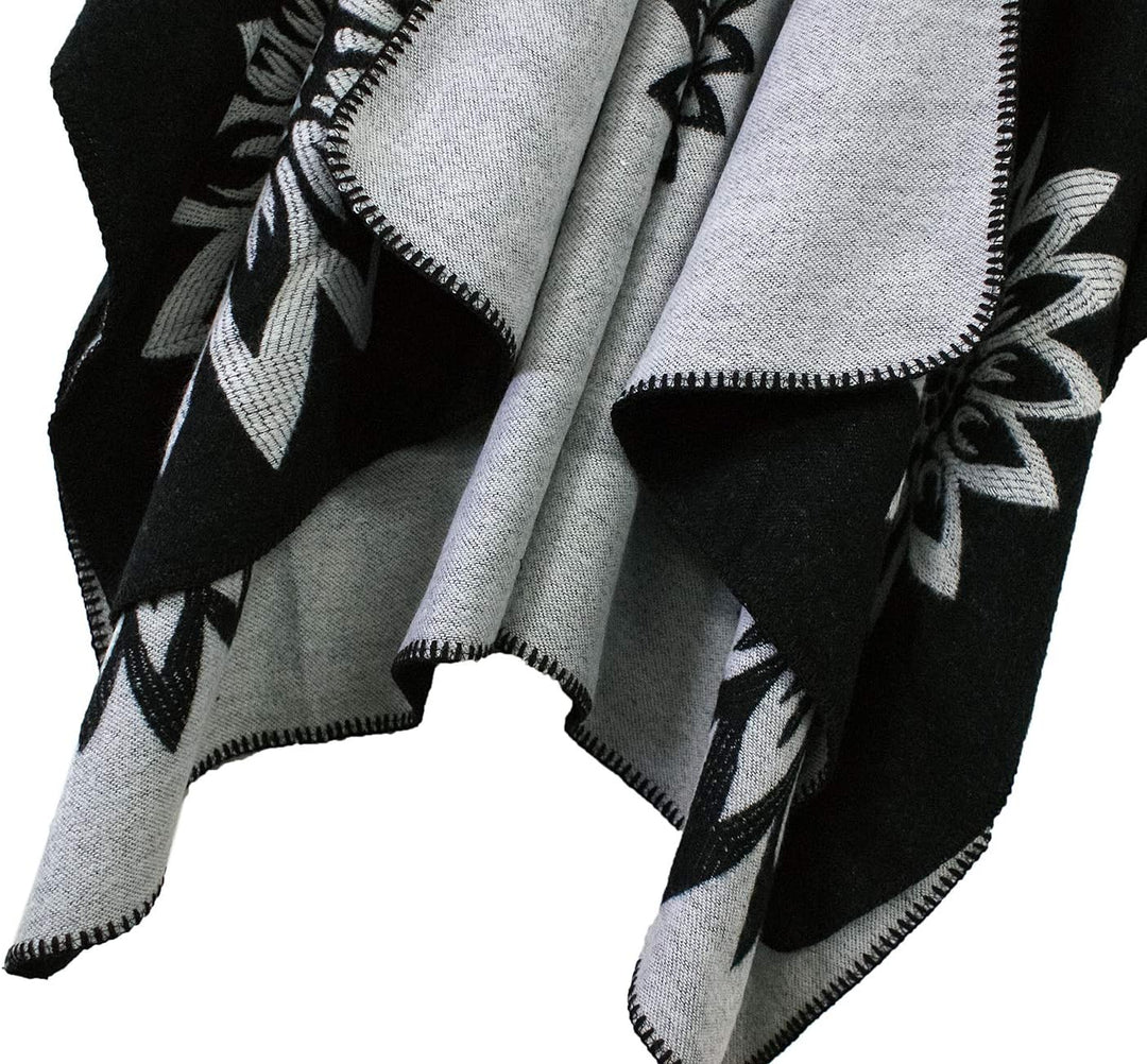 Damen Warm Offene Front Strick Schals und Wraps Floral Elegante Cardigans Poncho Cape Coat Mantel Sc